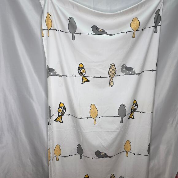 Yellow, Black  & Gray Birds Pattern Bathroom Shower Curtain 72 W x 72 L - Picture 3 of 9